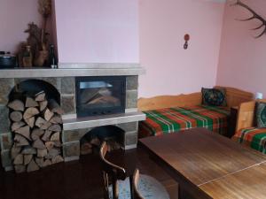 sala de estar con chimenea y TV en Guest House AHP, en Mala Tsŭrkva