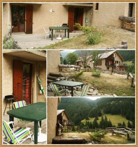 a collage of photos with a table and chairs at Le Serre in Abriès