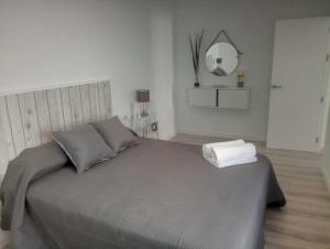a bedroom with a large bed and a mirror at Apartamento Vega in Baena