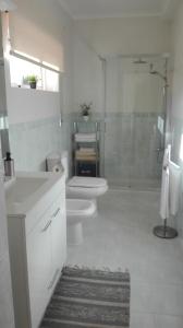 La salle de bains est pourvue d'une douche, de toilettes et d'un lavabo. dans l'établissement Quarto/Suite de Charme, à Viana do Castelo