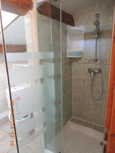 Montréal的住宿－Château de Montréal，浴室里设有玻璃门淋浴