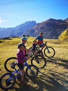 een groep mensen op fietsen in een veld bij Chalet Le Trient in Trient