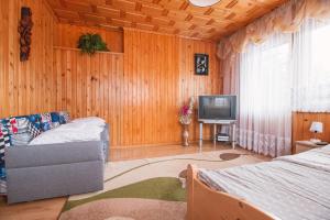 a bedroom with a bed and a television in it at Dom na Podhalańskiej in Groń