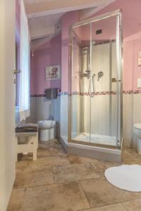 a bathroom with a shower and a toilet and a sink at Agriturismo Terra e Cielo in Serra Rocco +31 photos