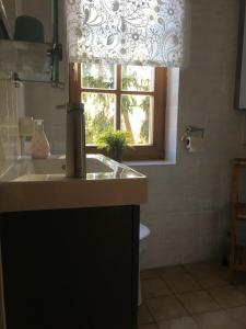baño con lavabo y ventana en Villa Maxenstein, en Wolkenstein
