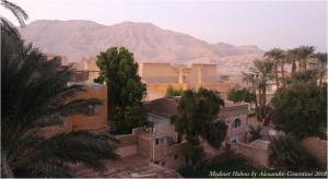 a view of a city with palm trees and mountains at Amenophis Hotel in Luxor