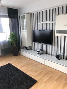 sala de estar con TV de pantalla plana en la pared en Julien Felix 1 en Kierspe