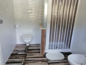 a bathroom with a toilet and a sink at Bed and Breakfast Mezzanotte in Balvano