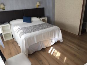 1 dormitorio con cama grande y almohada azul en San Marco Hotel, en La Plata
