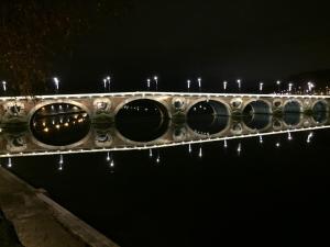een brug over het water 's nachts met lichten bij CHAMBRE SPACIEUSE DANS MAISON ART DECO au CENTRE DE TOULOUSE in Toulouse