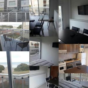 un collage de fotos de una cocina y una sala de estar en Depto frente al mar San Bernardo en San Bernardo