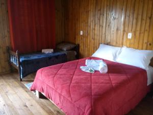 a bedroom with a bed with a red blanket at Pousada Bica D'Água De frente BR 282 in Lages