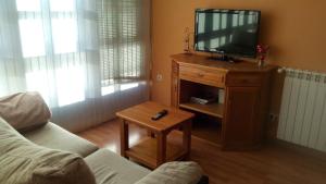 a living room with a couch and a tv at Apartamentos Casa Rosendo in Cangas del Narcea