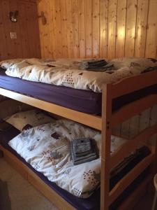 two bunk beds in a room with a wall at Chalet Michel in Bruson