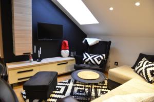 ein Wohnzimmer mit einem Sofa und einem TV in der Unterkunft Višnja apartment in Kopaonik