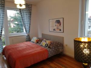 a bedroom with a bed and a window at Apartament Mamamiry in Głuchołazy