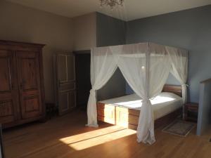 Montréal的住宿－Château de Montréal，一间卧室配有一张带天蓬的床