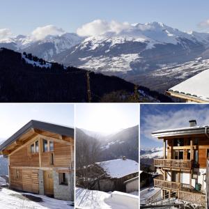 eine Gruppe von vier Bildern von Häusern und Bergen in der Unterkunft Le Falyoucher in Peisey-Nancroix