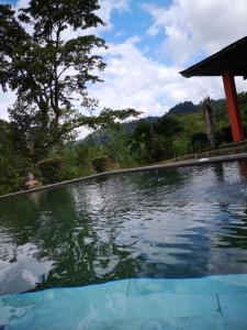 una piscina frente a una casa en Los Gallitos Eco Lodge en San Miguel