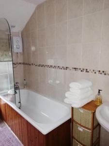 a bathroom with a bath tub and a sink at Rectory Farm in Haverfordwest