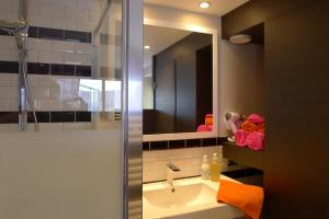 a bathroom with a sink and a mirror at Le Clos Du Lac - location de chambres in Veyrier-du-Lac
