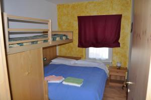 een kleine slaapkamer met een blauw bed en een stapelbed bij Silvano Fanti in Rumo
