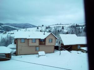 a house with snow on the roof at на гірському схилі in Slavske