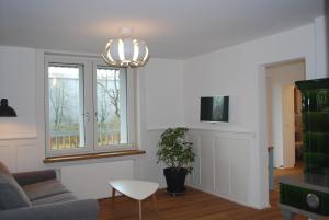 a living room with a couch and a window at Niederfeld83 in Winterthur