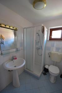 a bathroom with a sink and a shower and a toilet at Apartments Villa Bartol in Pula