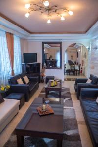 a living room with couches and tables and a television at Ydraktis in Orma