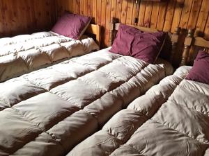 מיטה או מיטות בחדר ב-Cabañas RucaPucón