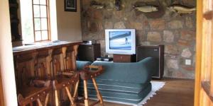 a living room with a couch and a tv at Field and Stream in Dullstroom