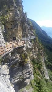 a wooden bridge on the side of a mountain at Chambre d'hôte du Moulin in Savièse