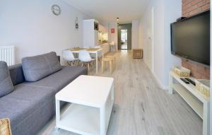 シュクラルスカ・ポレンバにあるApart-Invest Apartament Osloのリビングルーム(ソファ、薄型テレビ付)
