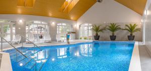 a swimming pool in a house with a large room with a swimming pool at Kaja Medical & Spa in Świeradów-Zdrój