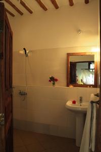 a bathroom with a sink and a mirror at Panga Chumvi Beach Resort in Matemwe