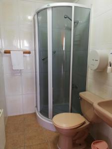 Koupelna v ubytování Agostini Hotel