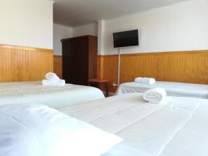 a room with two beds and a flat screen tv at Agostini Hotel in Puerto Natales