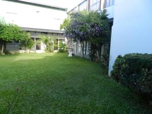 圣克莱门特雷图尤Hotel El Parque的建筑物旁边是一片空地，院子里长着绿色的草坪。