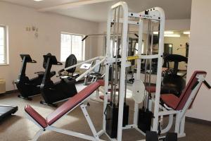 einen Fitnessraum mit mehreren Laufbändern in einem Zimmer in der Unterkunft Edmore Inn in Edmore
