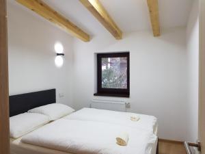 two beds in a room with white walls and a window at Marušić Apartments in Vlasic