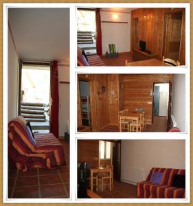 four pictures of a living room and a dining room at Le Serre in Abriès