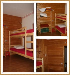 two pictures of a bunk bed in a room at Le Serre in Abriès