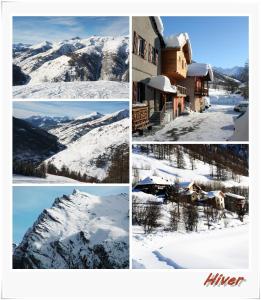 a group of four pictures of snow covered mountains at Le Serre in Abriès