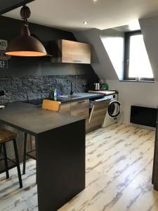 eine Küche mit einer Spüle und einer Arbeitsplatte in der Unterkunft Appartement Wimereux in Wimereux