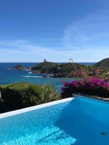 a swimming pool with a view of the ocean at Villa Rosa in Conca