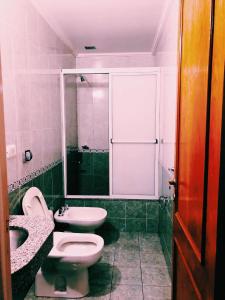 a bathroom with a toilet and a sink at Hotel Petit in Córdoba