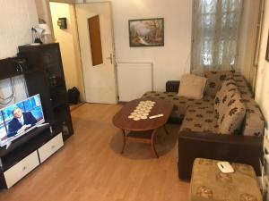 a living room with a couch a table and a tv at Apartment Aida in Rijeka