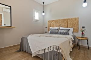 a bedroom with a large bed and a mirror at Kalimera Karpathos Exclusive Villas in Afiartis