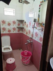 a bathroom with a toilet and a sink at Rks Homestay in Hampi